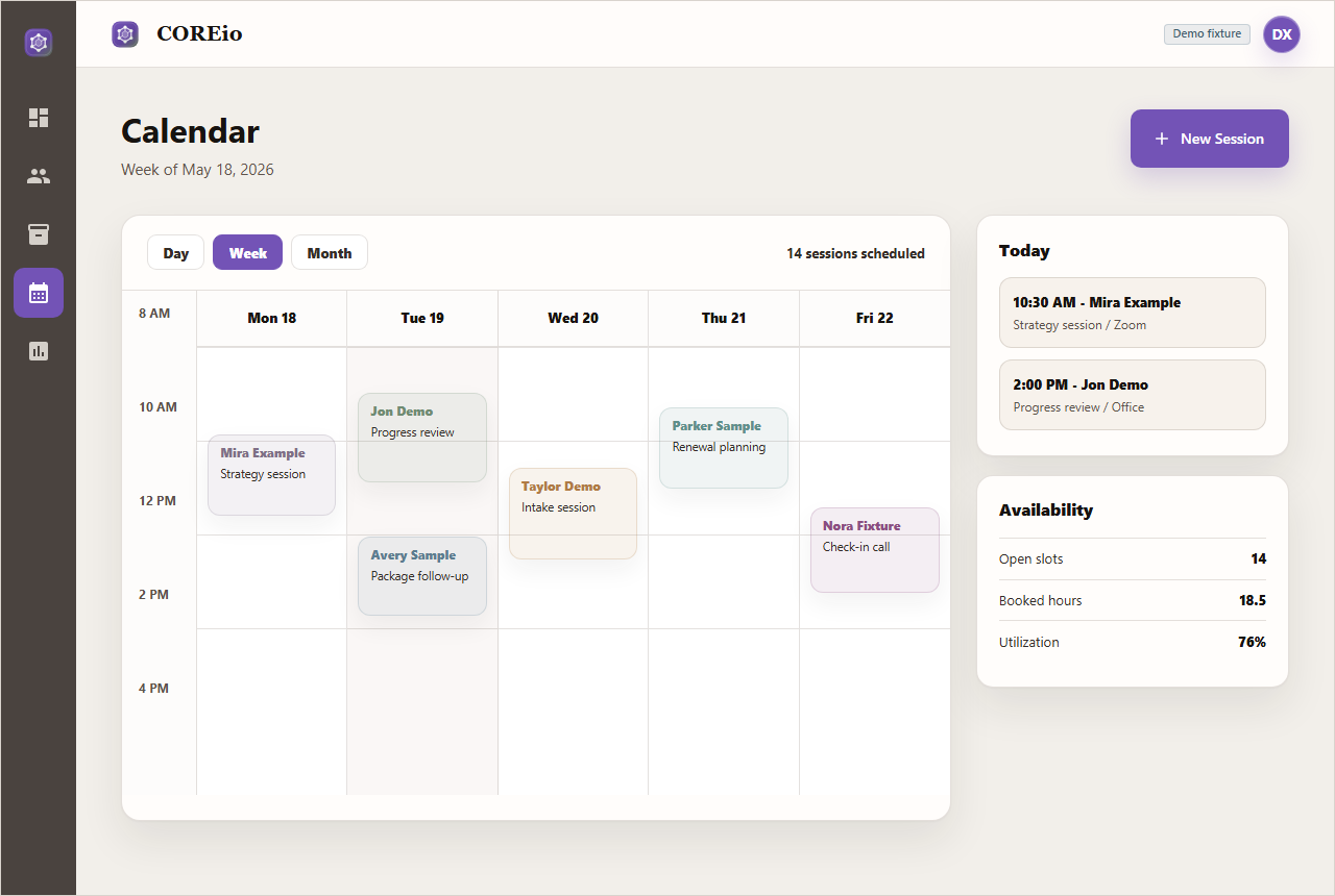 Coreio calendar demo screenshot