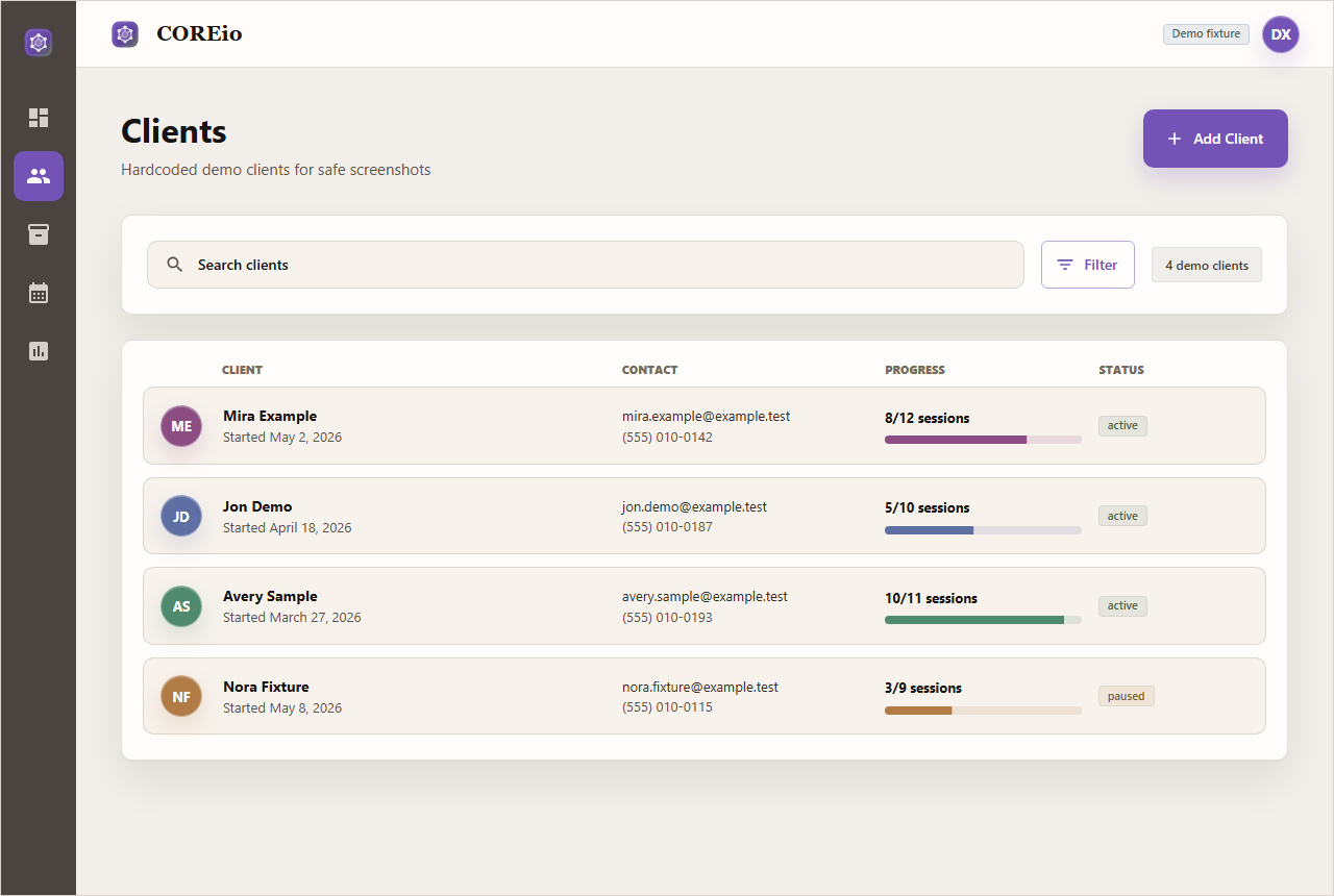 Coreio clients demo screenshot